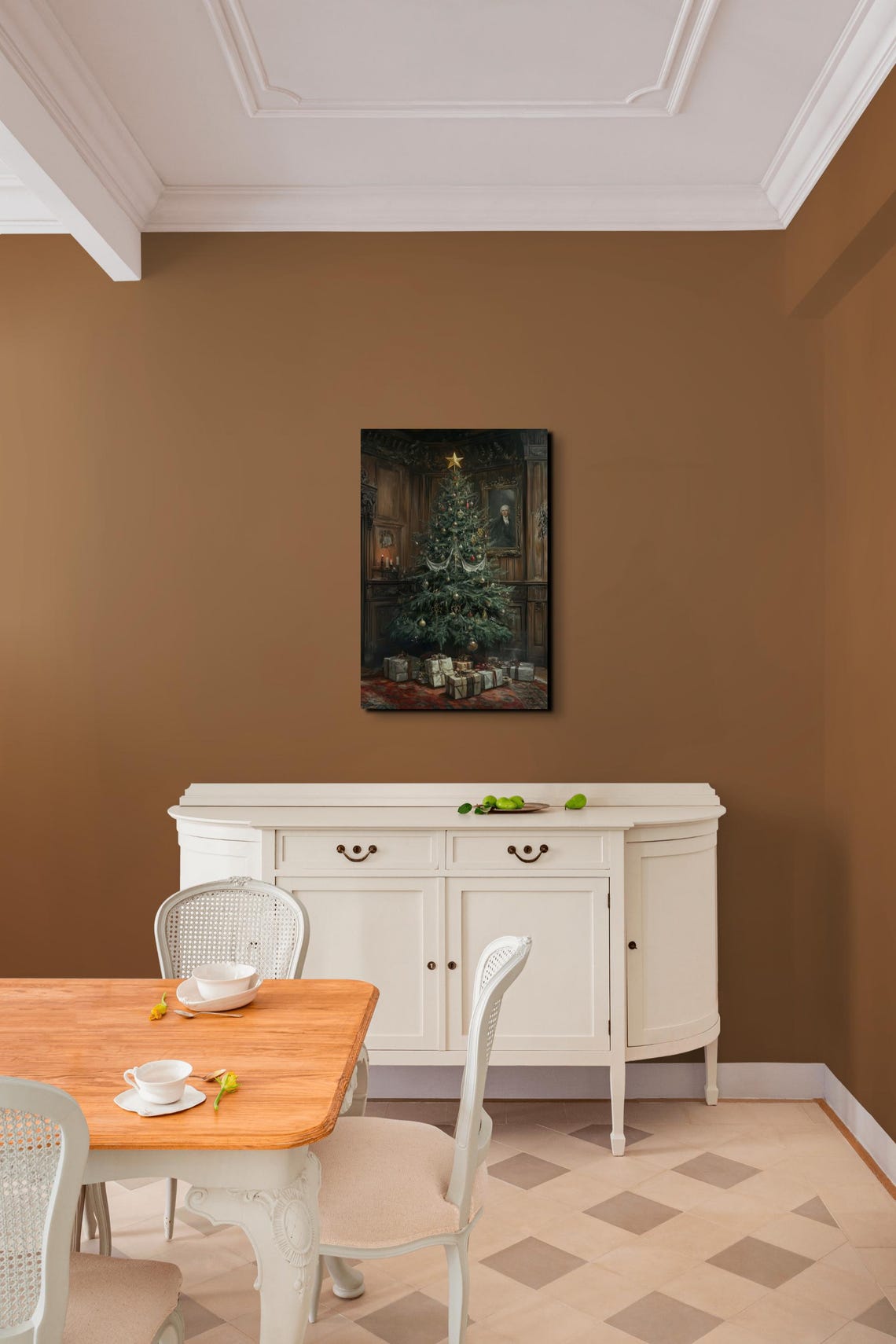 Moody Victorian Christmas Tree With Gold Star And Gifts Poster - Image 3