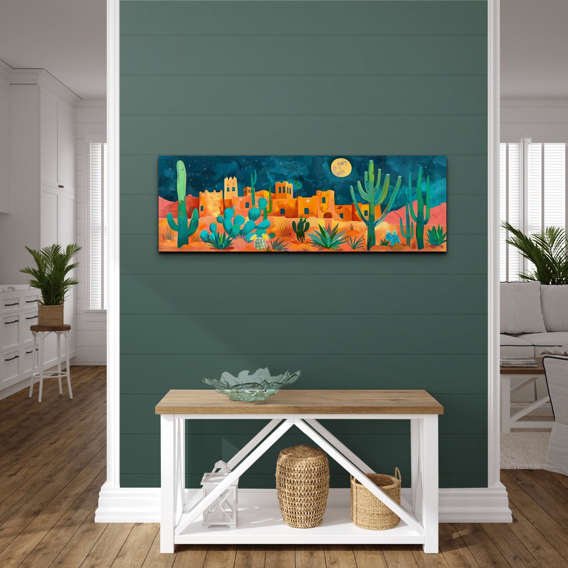 Moonlit Adobe Desert Town Full Moon Saguaro Cactus Night Poster - Image 5