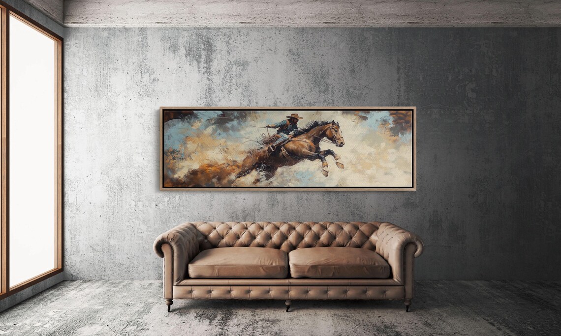 Galloping Cowboy Crossing River, Rustic Americana Art Print - Image 4