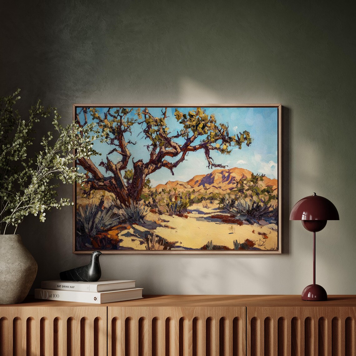 Gnarled Juniper Tree Red Rock Desert Hills Oil Painting Poster