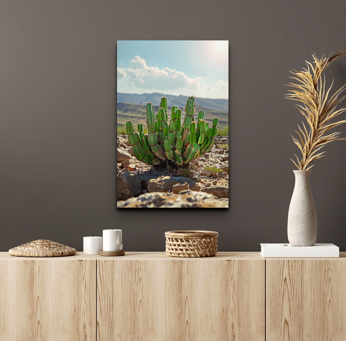 Desert Cactus Cluster With Mountain View Southwest Art Poster - Image 5