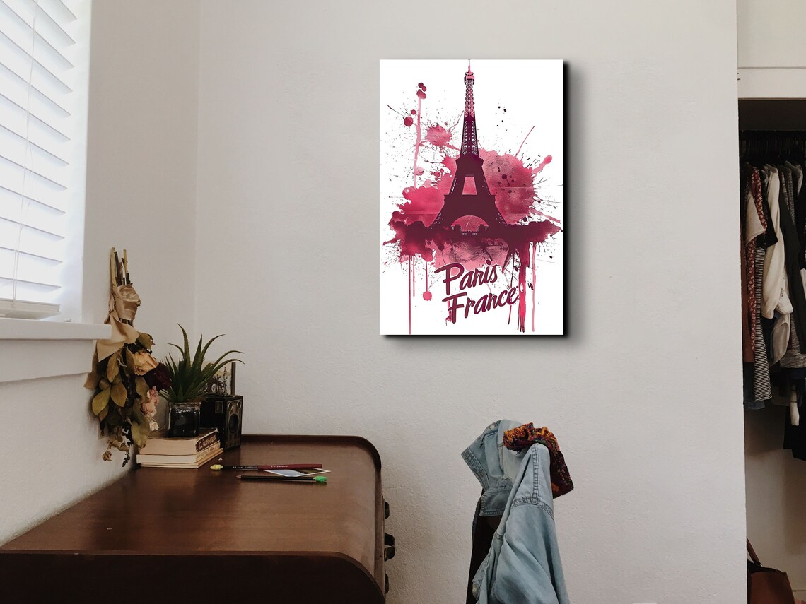Pink Watercolor Eiffel Tower With Paris France Script Art Poster - Image 6
