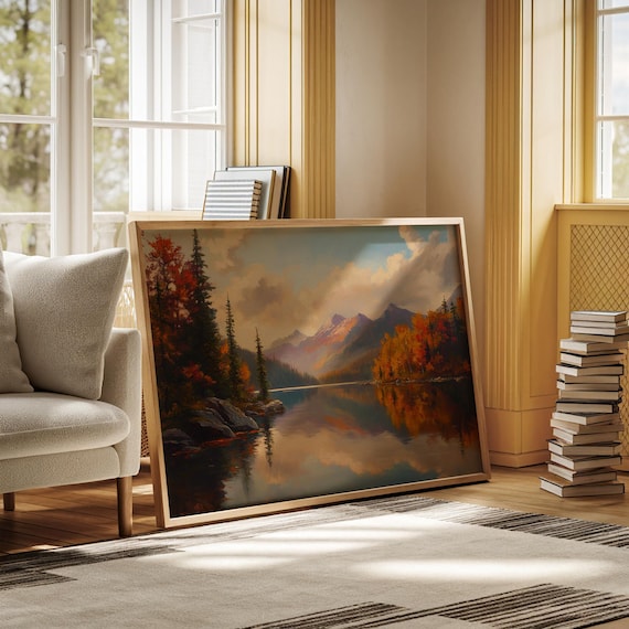 Autumn Mountain Lake Reflection Fall Foliage Landscape Poster