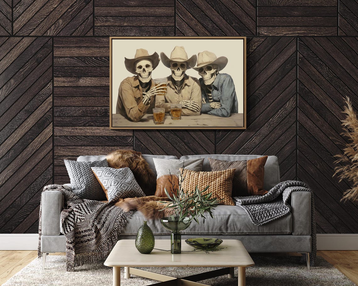 Skeleton Cowboys Drinking Whiskey Western Art