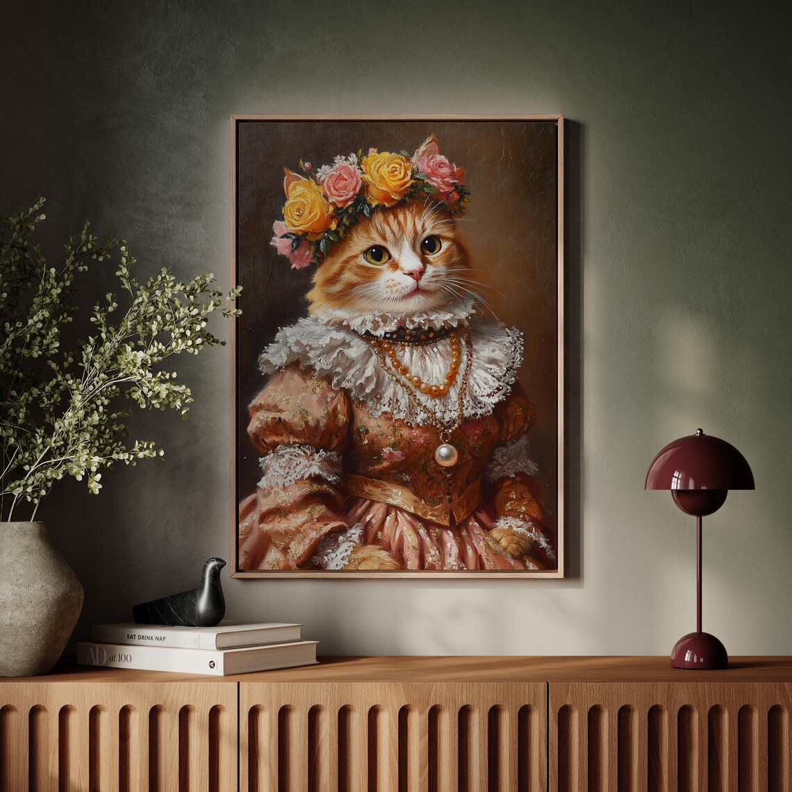Orange Cat Victorian Lace Dress Rose Floral Crown Portrait Poster - Image 7