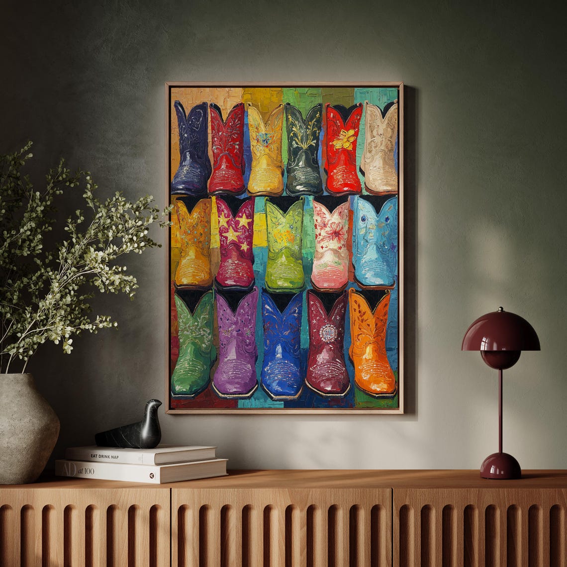 Colorful Cowboy Boots Wall Art Vibrant Western Print For Rustic Country Home Decor