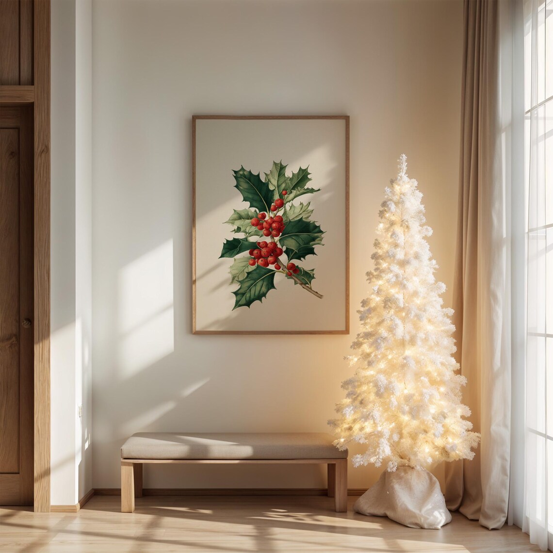 Vintage Botanical Holly With Red Winter Berries Art Print