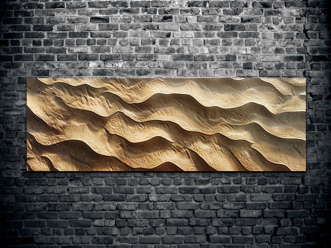 Golden Beach Sand Ripples Panoramic Abstract Desert Nature Poster - Image 2