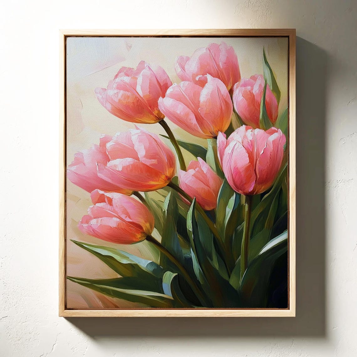 Pink Tulips in Soft Sunlight Cheerful Floral Painting Wall Art - Image 3