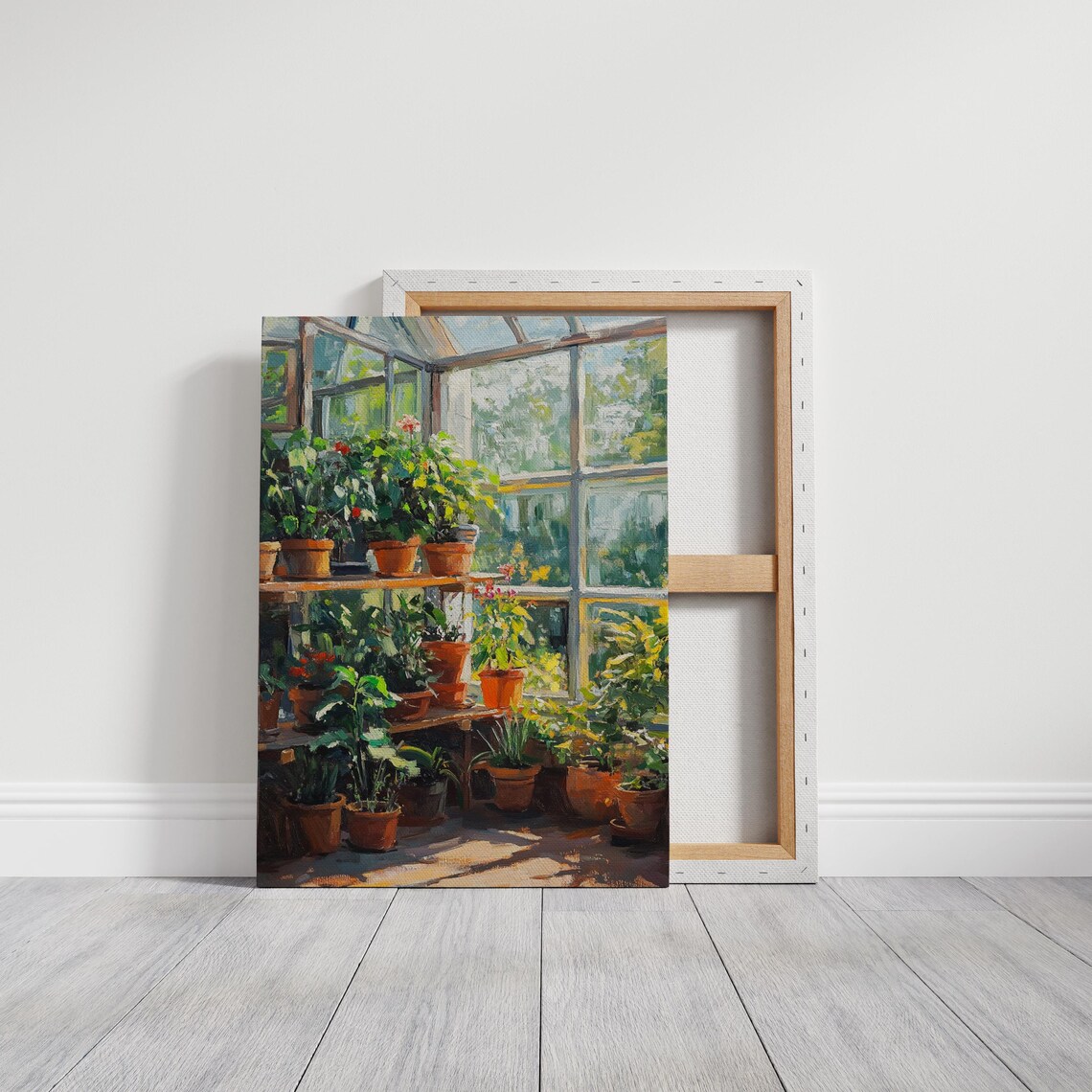 Bright Sunroom Corner With Shelves of Terracotta Potted Plants Poster - Image 3