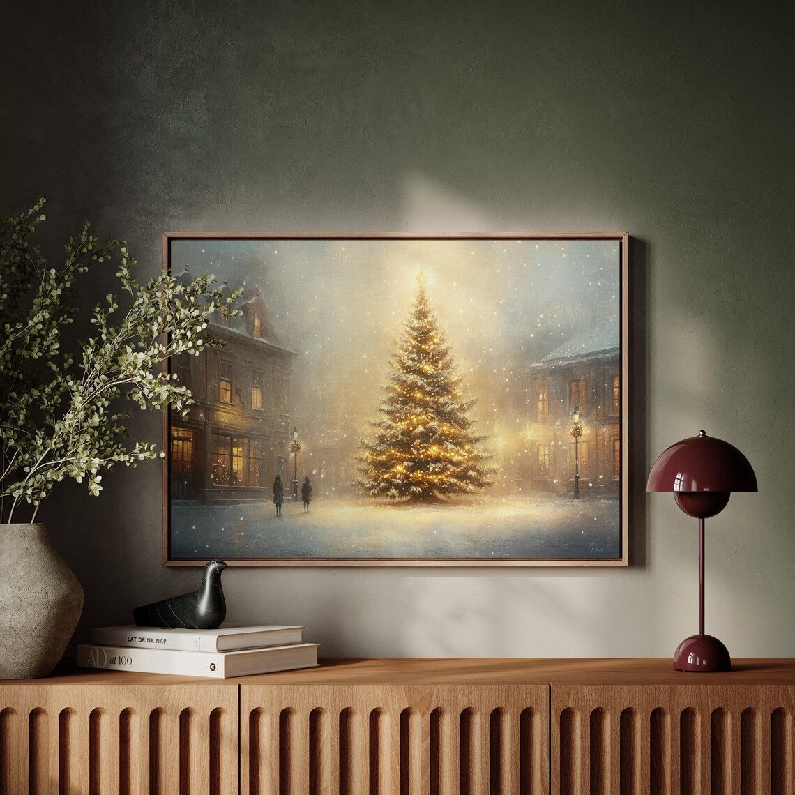 Snowy Old Town Square Christmas Tree Glowing At Dusk Holiday Poster - Image 5