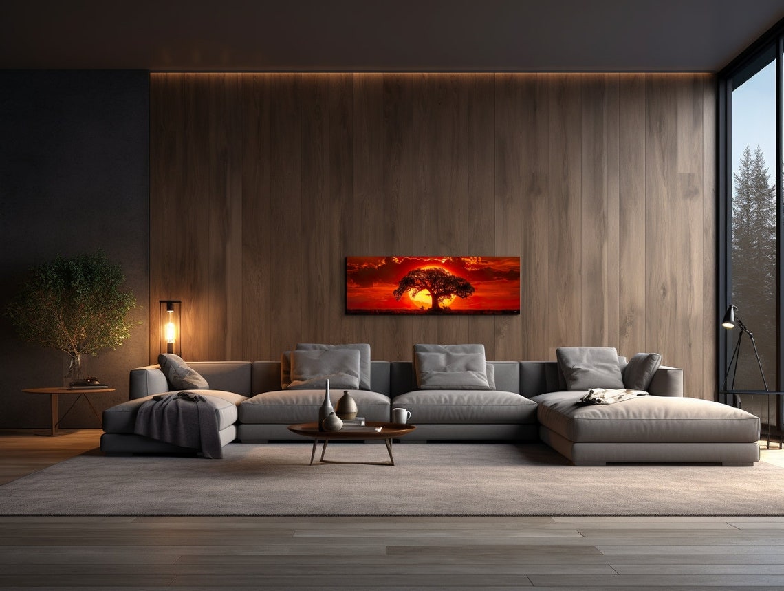 Big Sunset Behind Old Tree Wall Art Print Panoramic Wall Decor Home Decor Livingroom Art Ready To Hang Nature Decor Lone Tree - Image 7