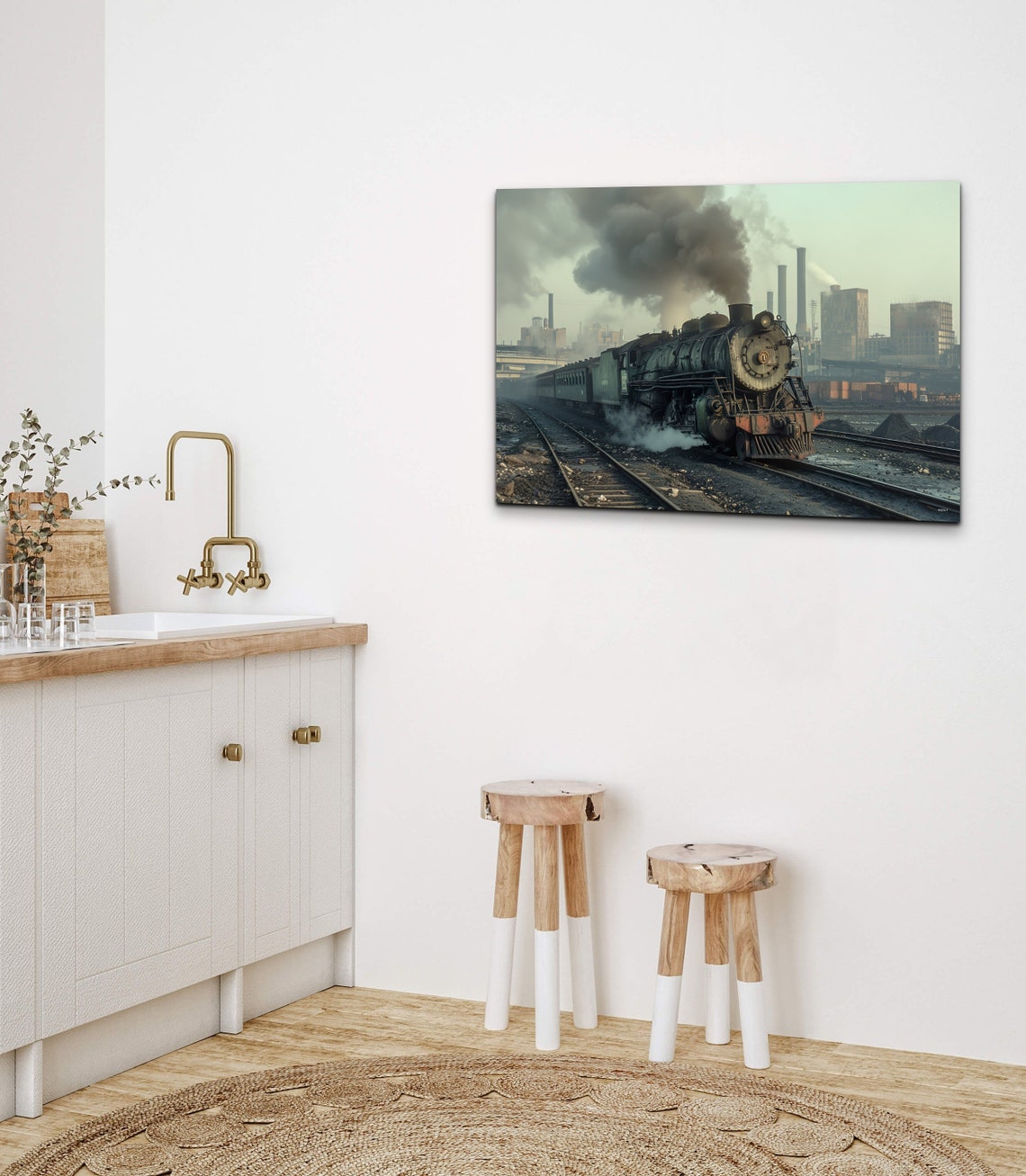 Dark Steam Locomotive Industrial Yard Moody Vintage Train Poster - Image 5