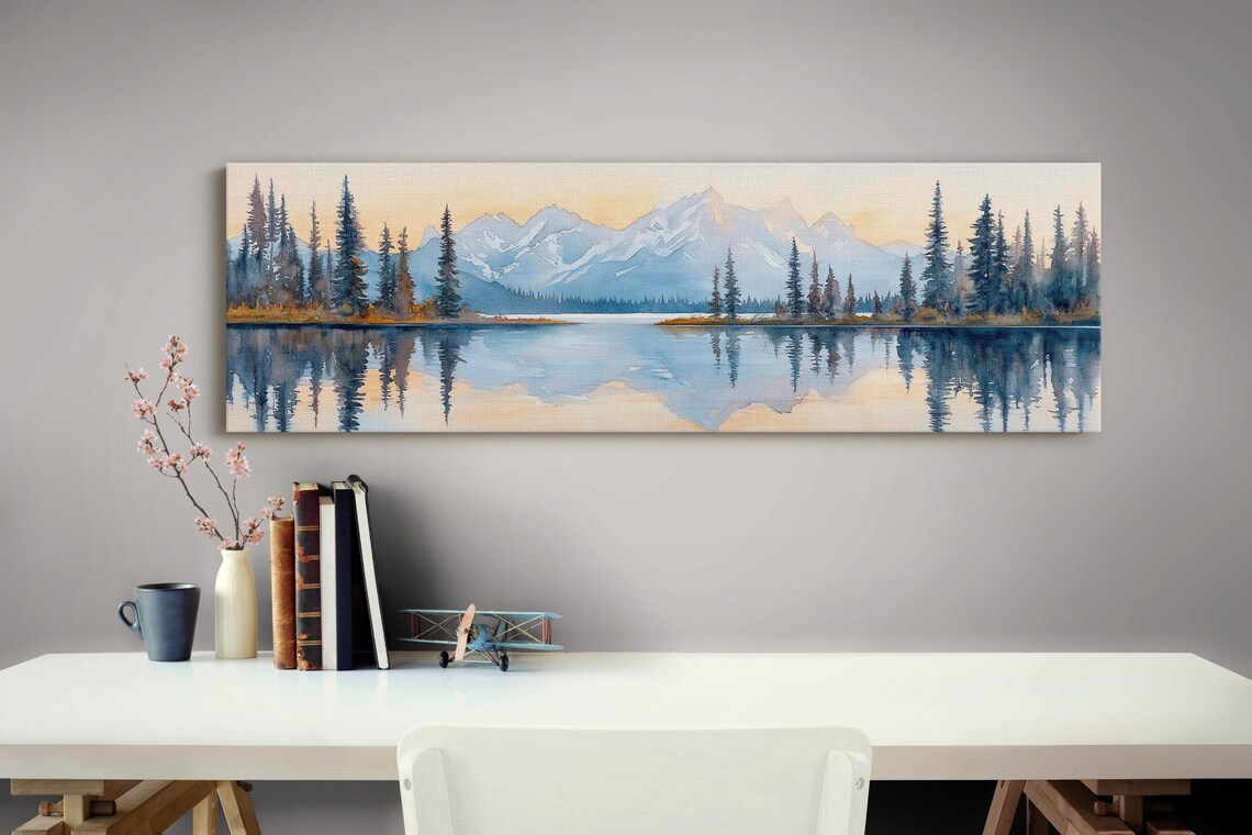 Mount Bear Lake Reflection Art Print, Watercolor Mountain Landscape - Image 3