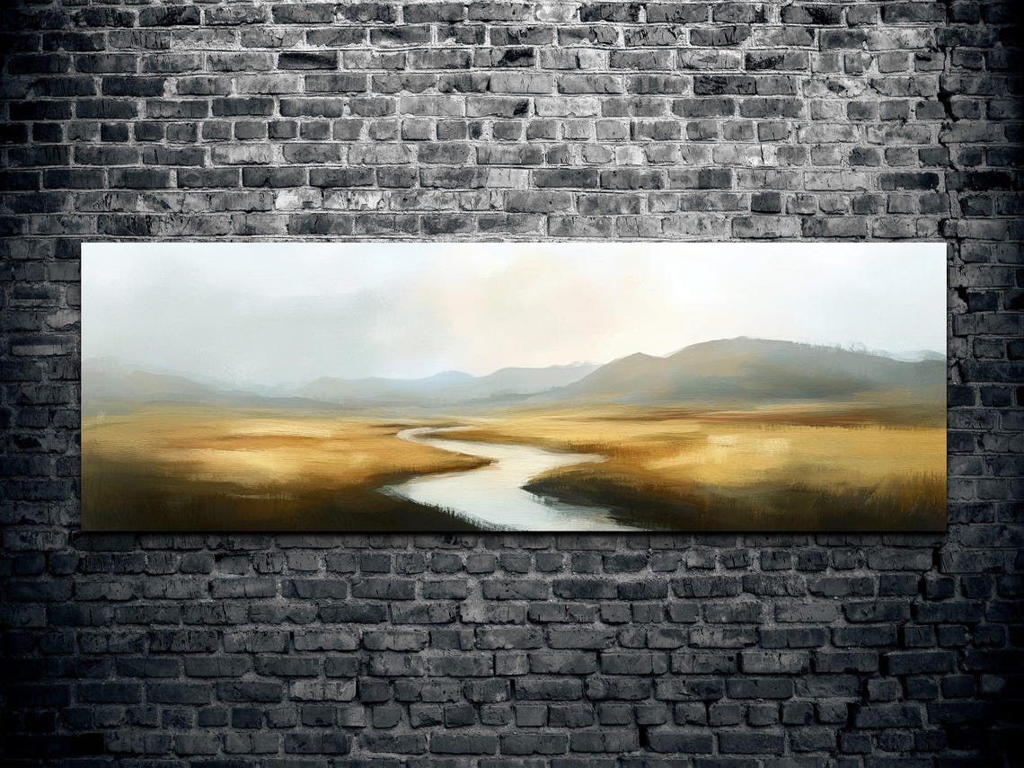 Misty River Golden Plains Hills Panoramic Tranquil Art Poster - Image 2