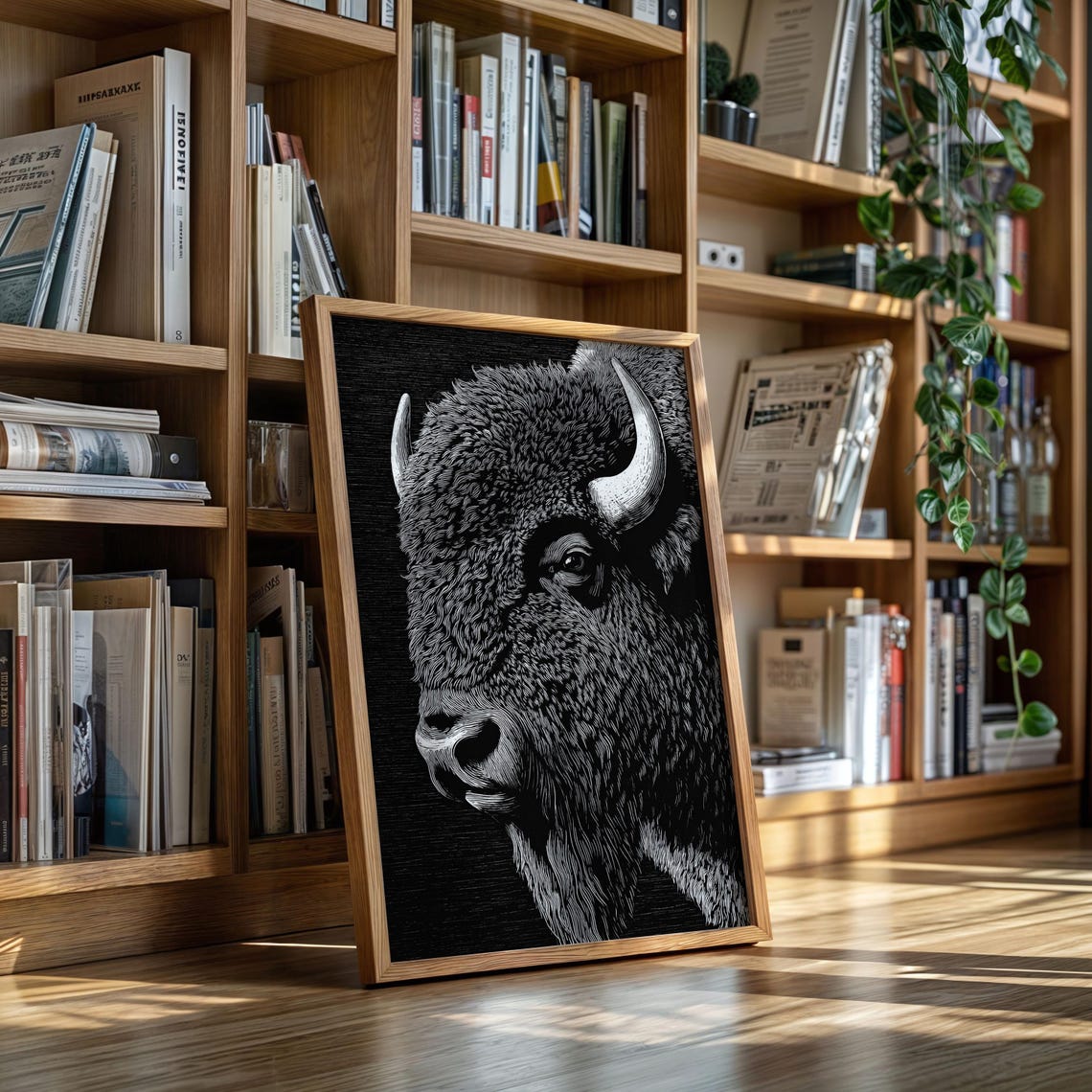 Majestic Bison Woodcut