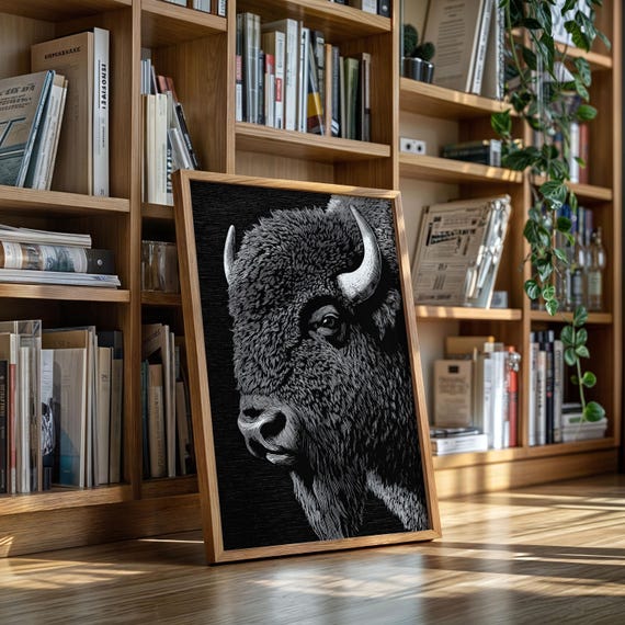 Majestic Bison Woodcut