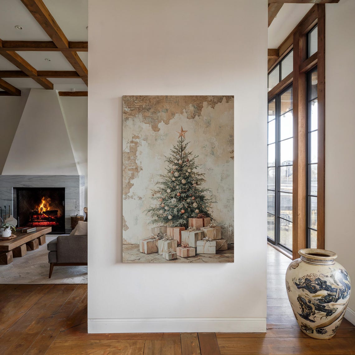 Rustic Christmas Tree With Vintage Ornaments and Gift Boxes Poster - Image 6