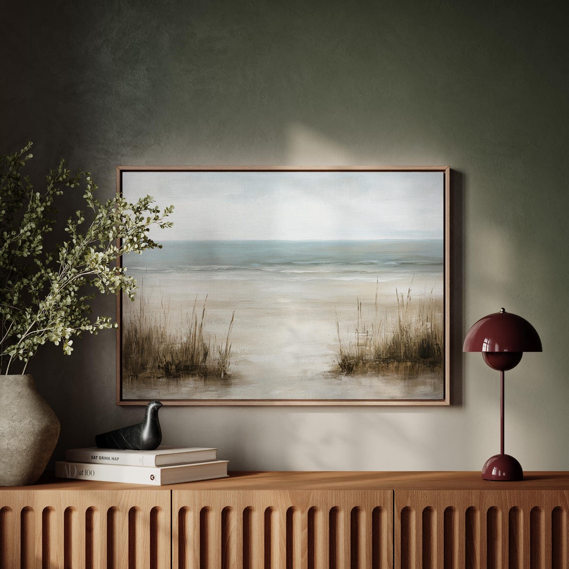 Quiet Coastal Beach Dune Grass Neutral Sand Gray Blue Wall Art - Image 3