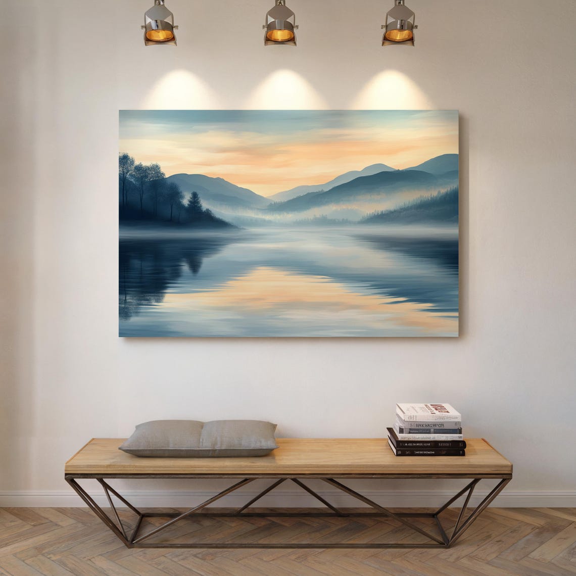Calming Misty Mountain Lake Sunrise Layered Peaks Reflection Poster - Image 4