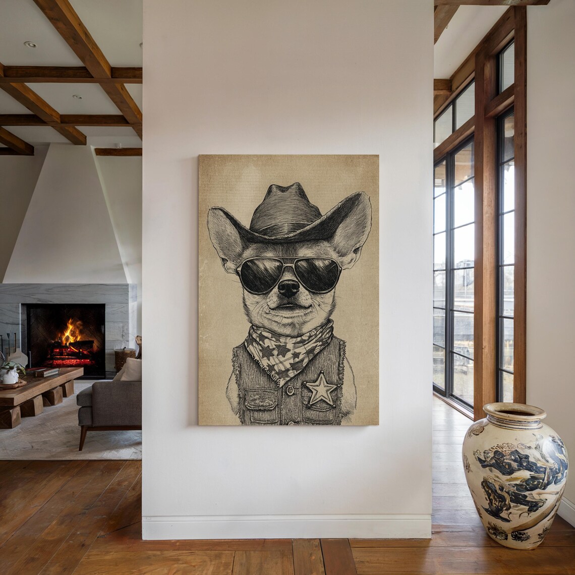 Funny Cowboy Chihuahua Dog Sheriff Star Vintage Sketch Poster - Image 5