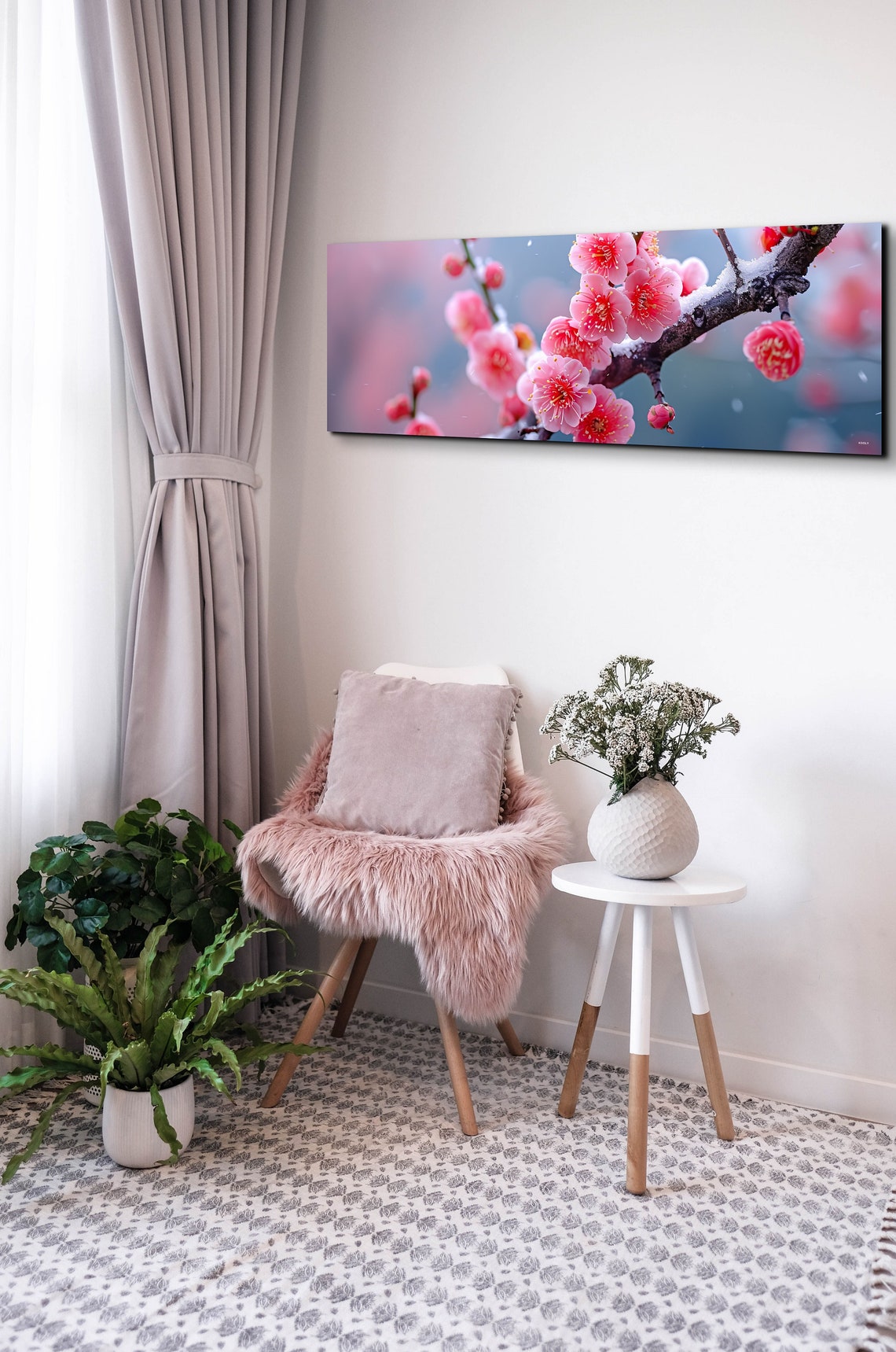Pink Cherry Blossom Tree Branch On Art Print Large Tree Artwork Gallery Wrap Stretched On Ready To Hang Panoramic - Image 3