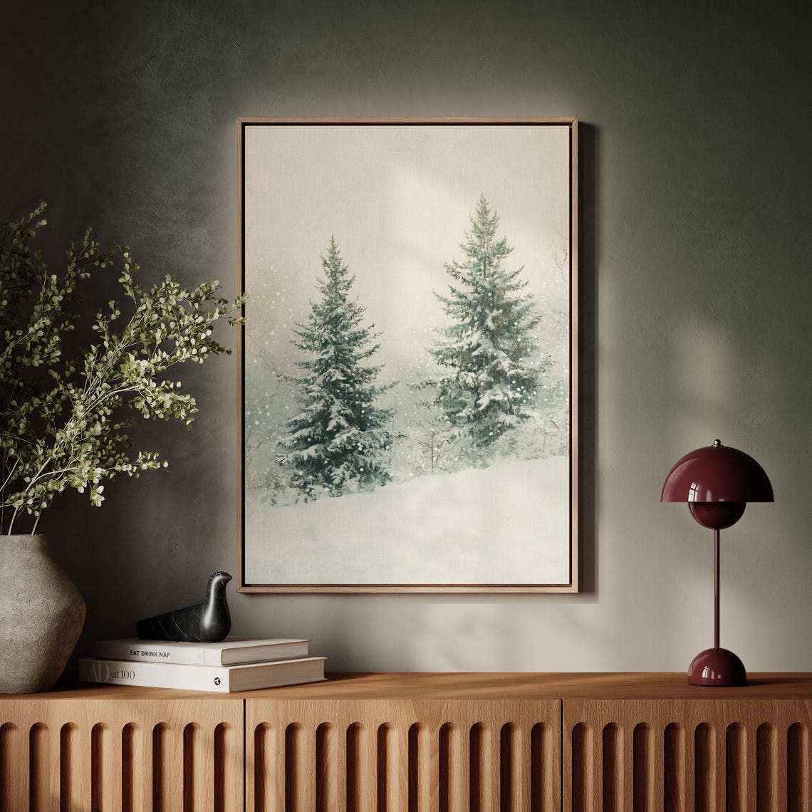 Snowy Evergreen Forest Two Pine Trees Pale Winter Woodland Poster - Image 5