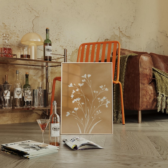 Delicate Botanical Silhouette On Warm Brown