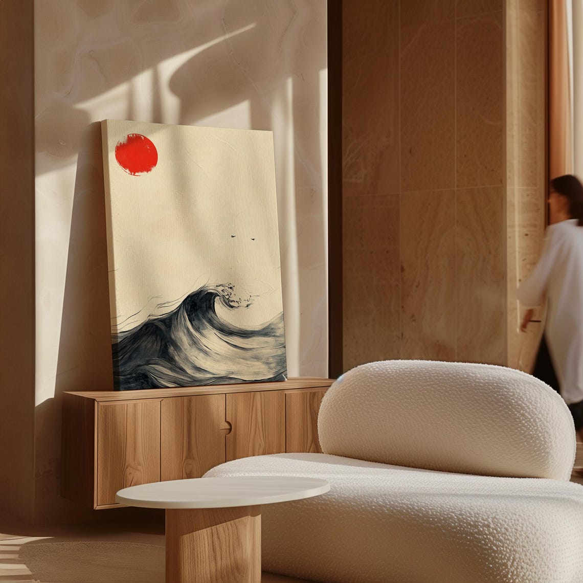 Japanese Red Sun Over Ink Wave Zen Ocean Brush Minimalist Poster - Image 7