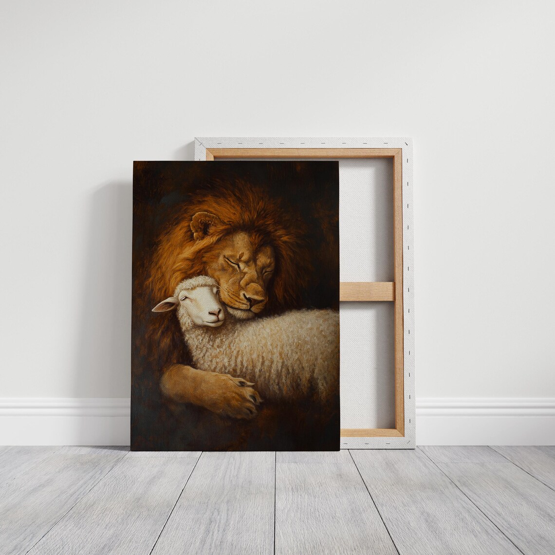 Lion And Lamb Embrace Peaceful Christian Spiritual Painting Poster - Image 3