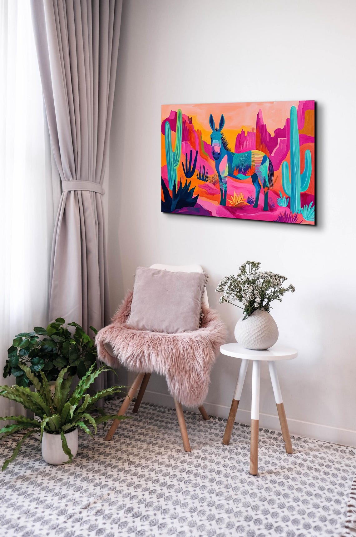Colorful Desert Donkey Cactus Sunset Whimsical Animal Art Poster - Image 7