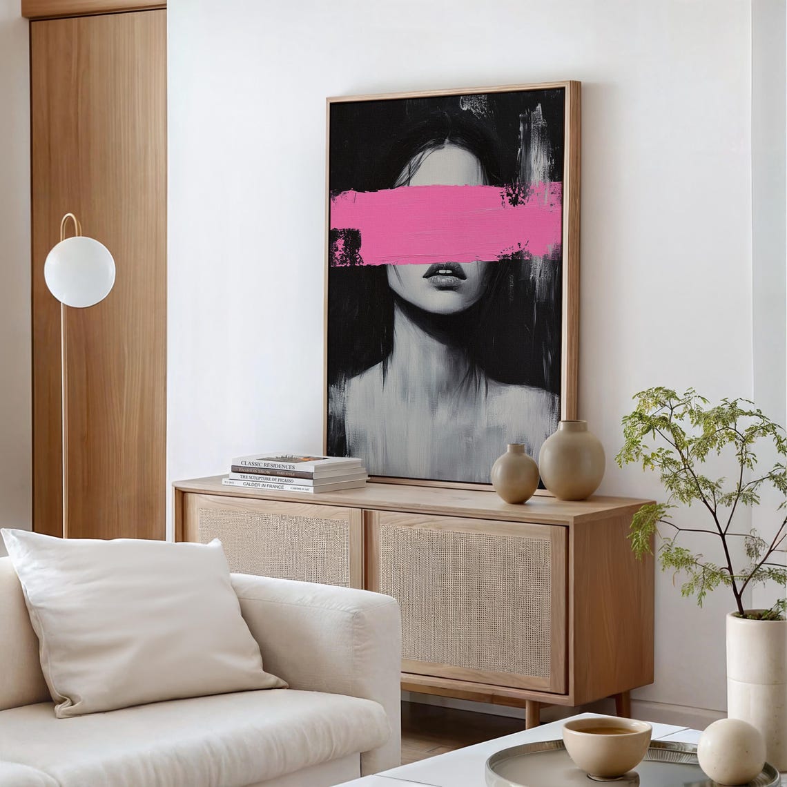 Abstract Woman Portrait Pink Brushstroke Bold Black White Poster - Image 5