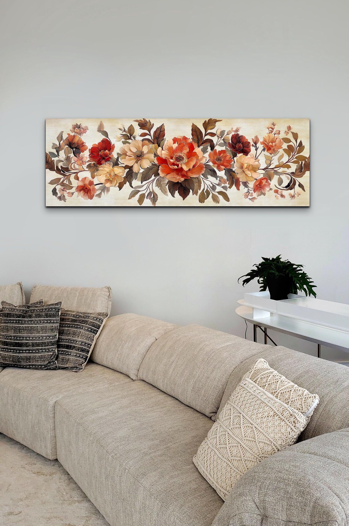 Autumn Poppy Flower Garland Panoramic Vintage Floral Art Poster - Image 4