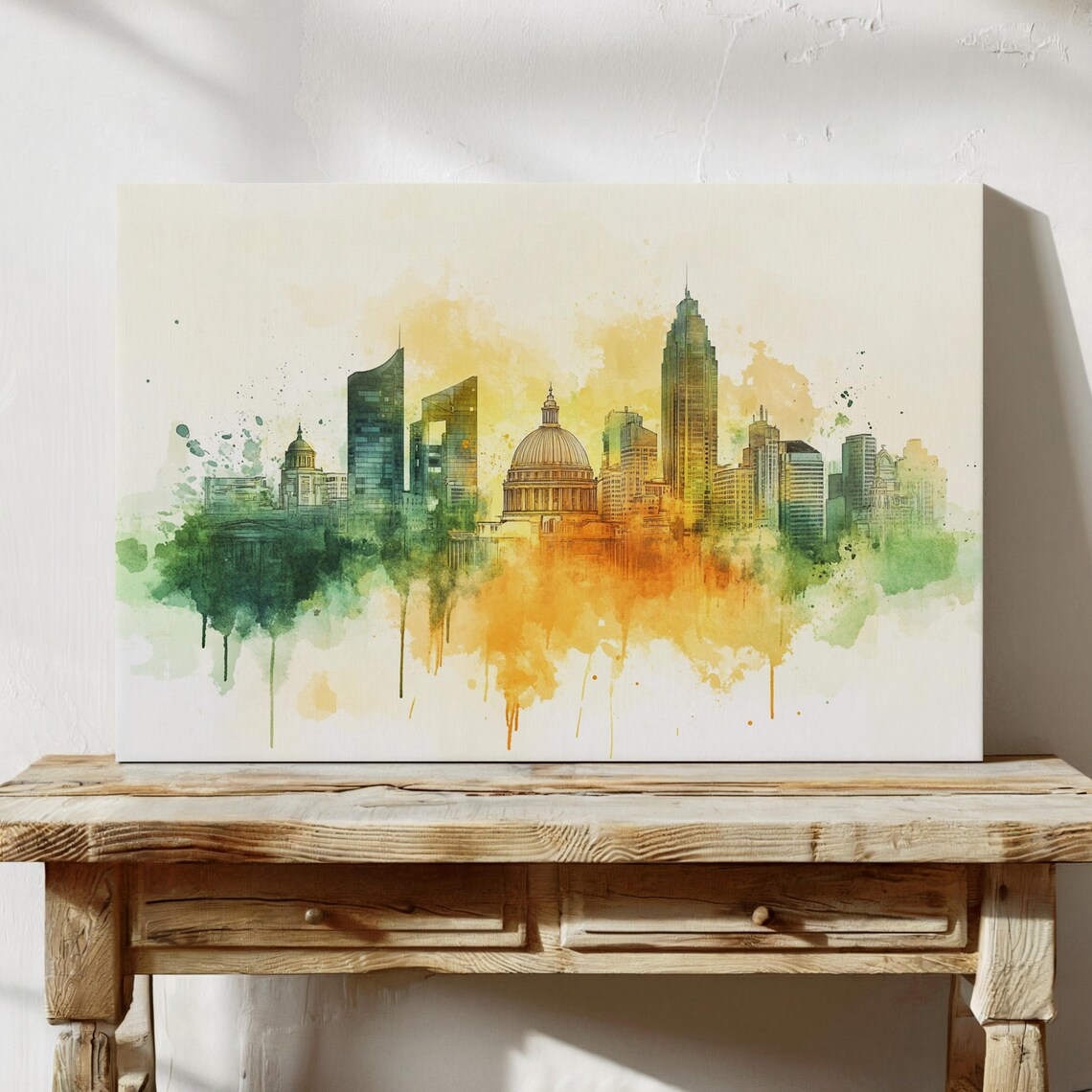London Cityscape Watercolor St Pauls Cathedral Green Gold Wash Poster - Image 4