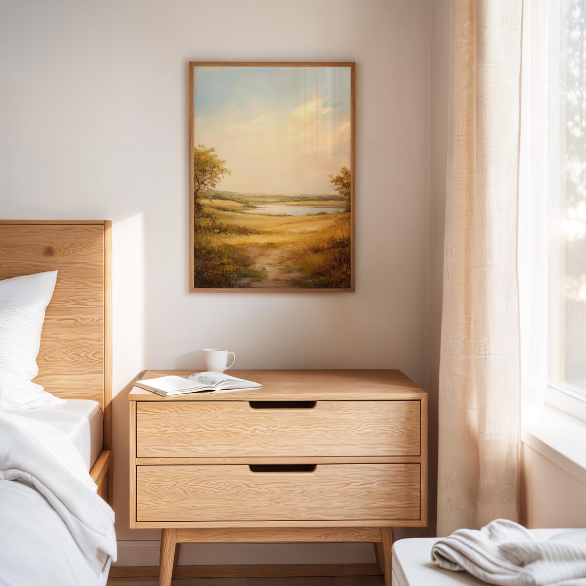Golden Countryside Landscape, Rustic Farmhouse Art Print - Image 3