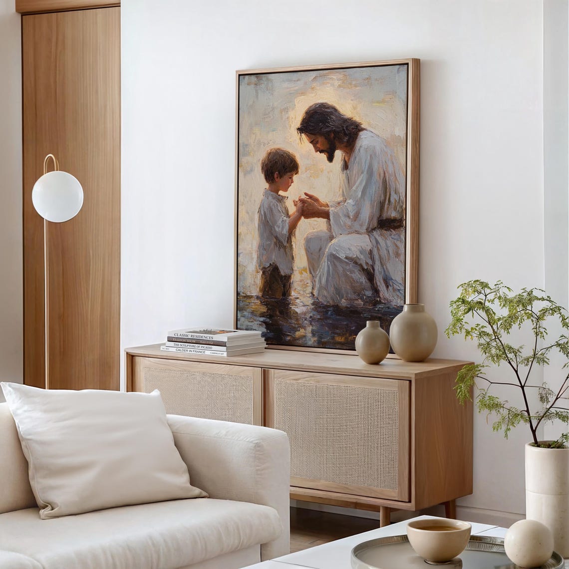 Jesus Blessing a Young Child Kneeling Together in Water Poster - Image 4
