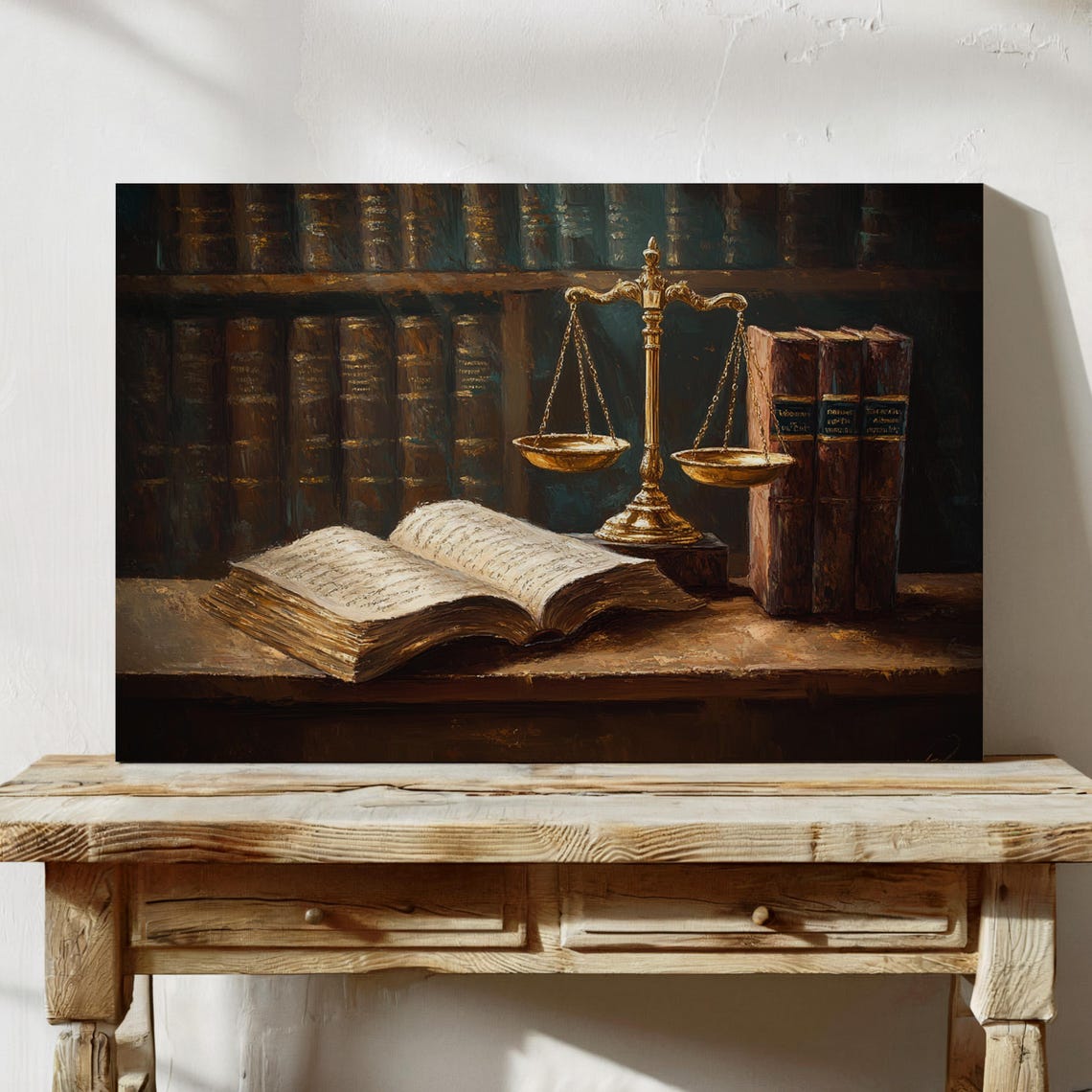 Scales Of Justice Wall Art Law Office Decor Vintage Legal Books Painting Lawyer Gift Courtroom Artwork Legal Print