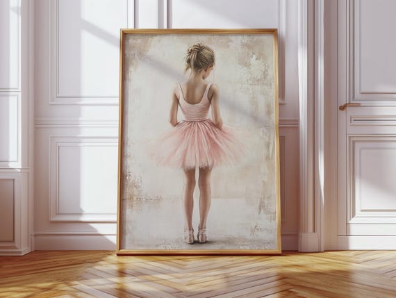 Vintage Ballerina Canvas Wall Art Of Girl In Pink Tutu Neutral Ballet Nursery Decor Soft Pastel Dance Poster For Girls Bedroom