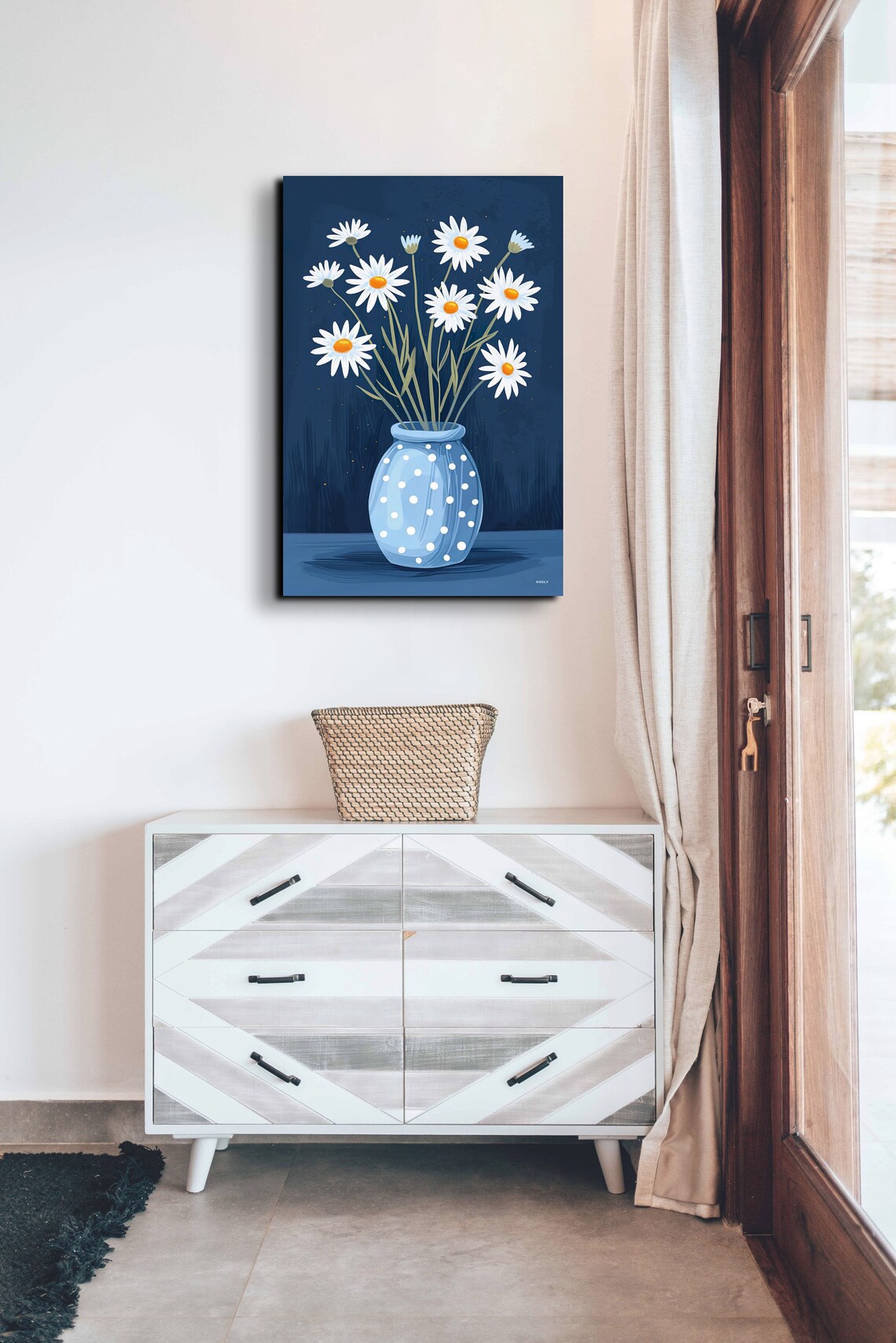 Chamomile Flowers In A Blue Vase, Minimalist Pop Art - Image 4