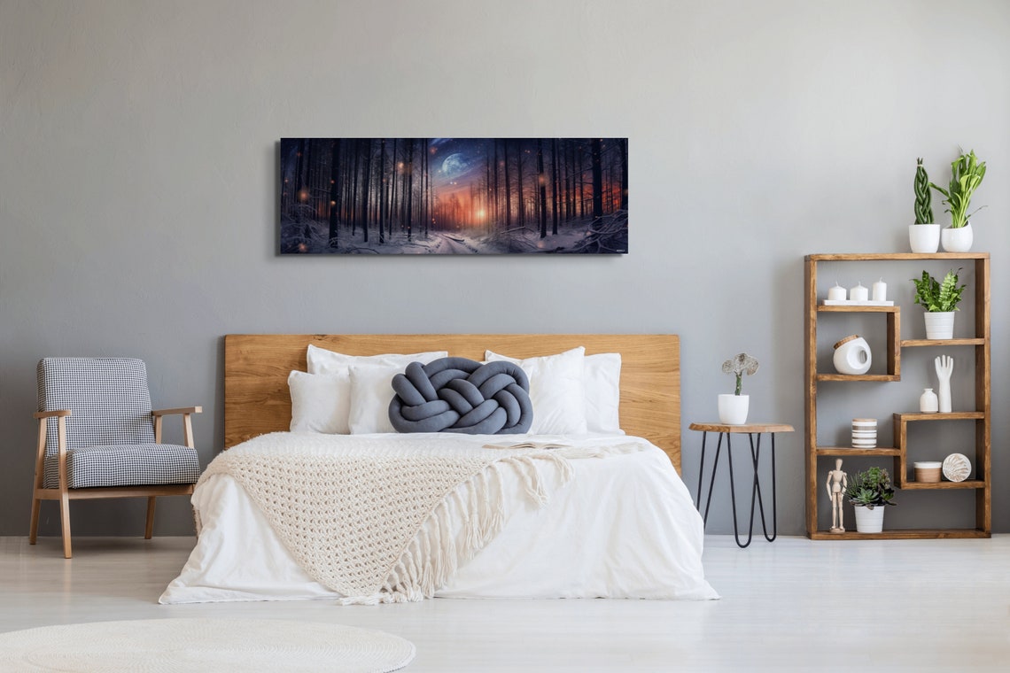 Snowy Forest Moonlight Night Winter Path Panoramic Art Poster - Image 7