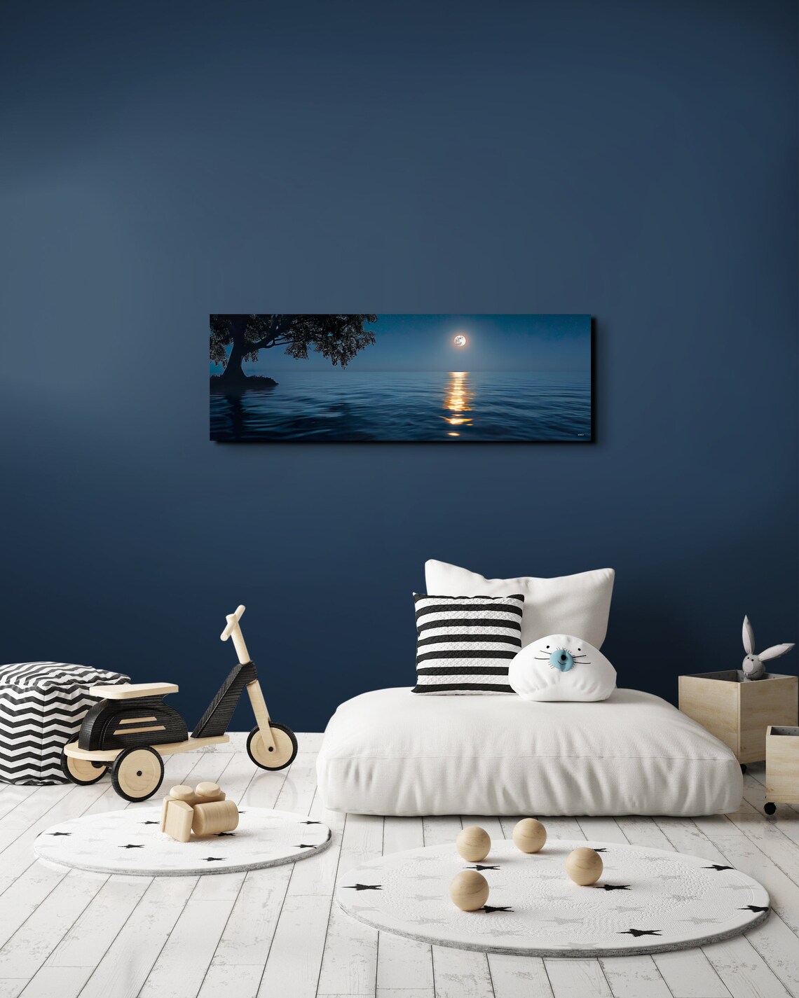 Full Moon Over the Ocean With Golden Water Reflection Panoramic Wall Art - Image 7