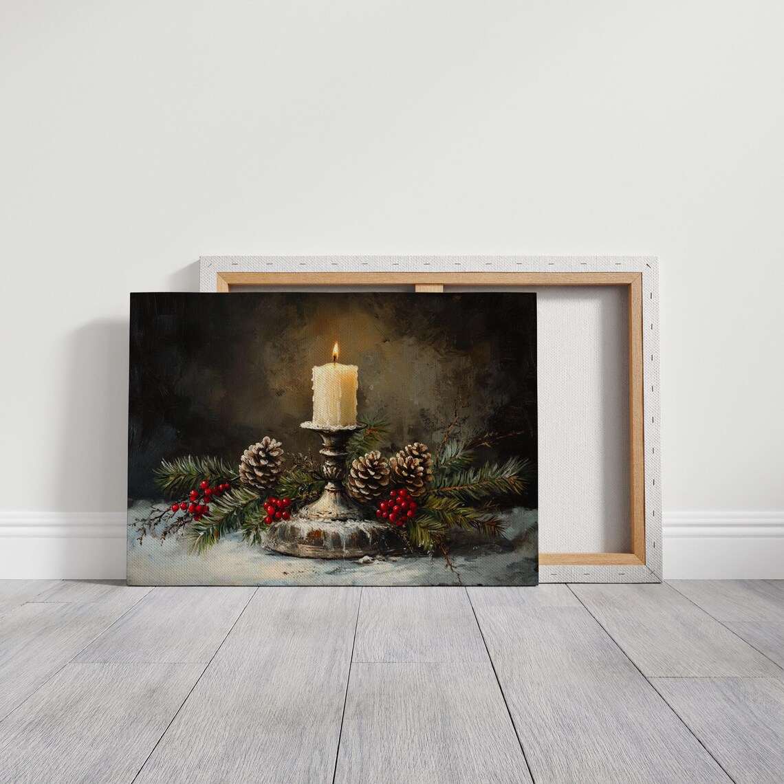 Rustic Christmas Candle Artwork, Festive Pinecones - Image 7