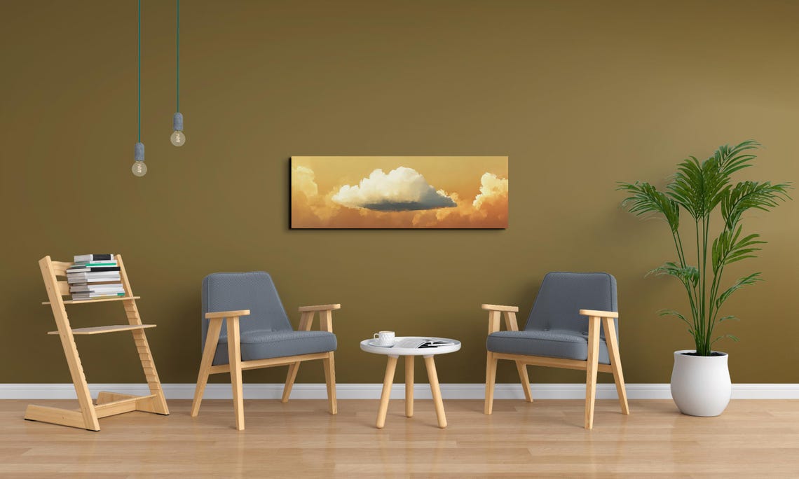 Serene Clouds Gold Green Landscape Art - Image 6