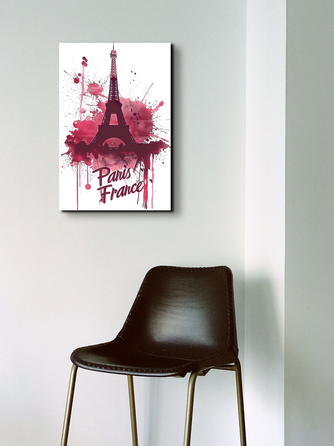Pink Watercolor Eiffel Tower With Paris France Script Art Poster - Image 3