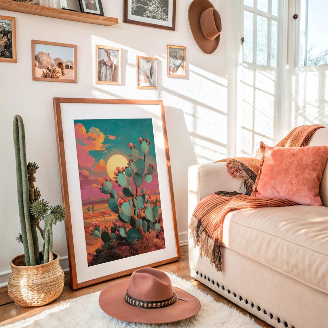 Desert Cactus Bloom At Sunset Art Print