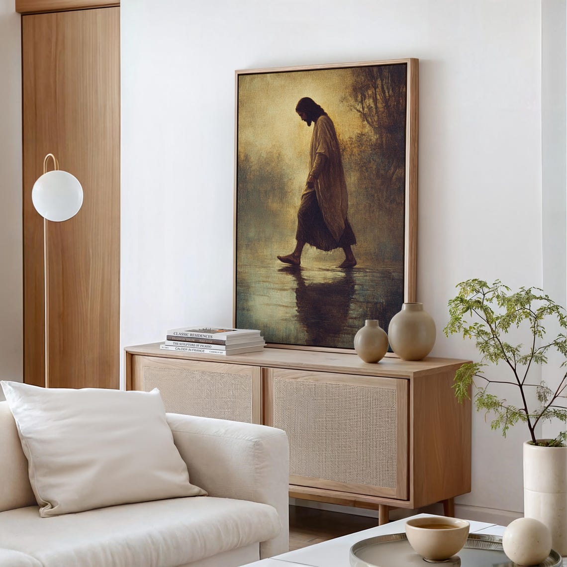 Jesus Walking on Water in Soft Misty Sepia Toned Light Poster - Image 4