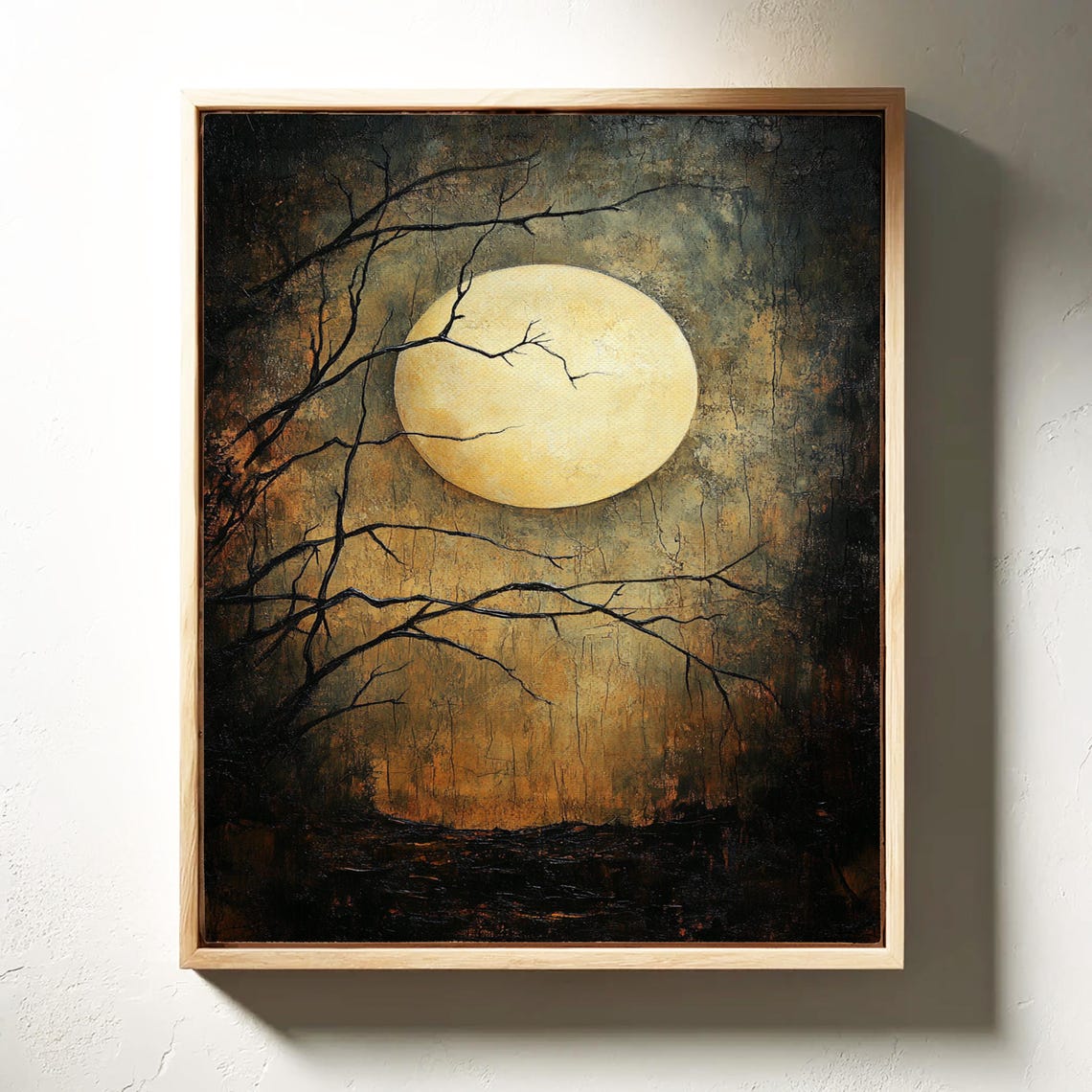 Golden Full Moon Bare Branches Moody Dark Forest Night Sky Poster - Image 3