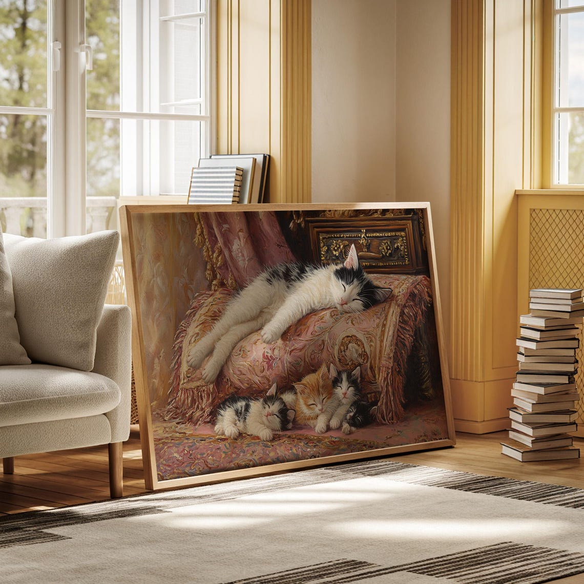 Cozy Kittens Sleeping On A Velvet Couch Art Print