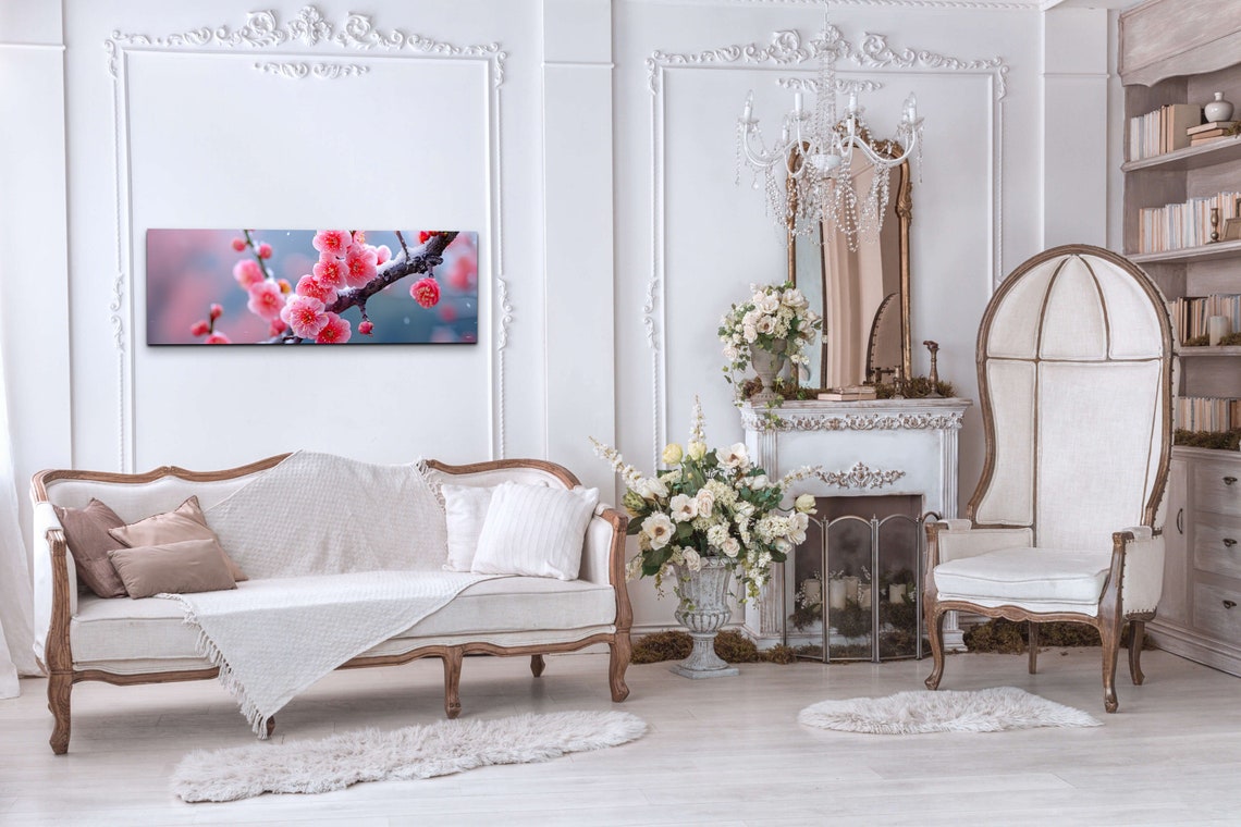 Pink Cherry Blossom Branch Panoramic Spring Floral Tree Art Print - Image 6