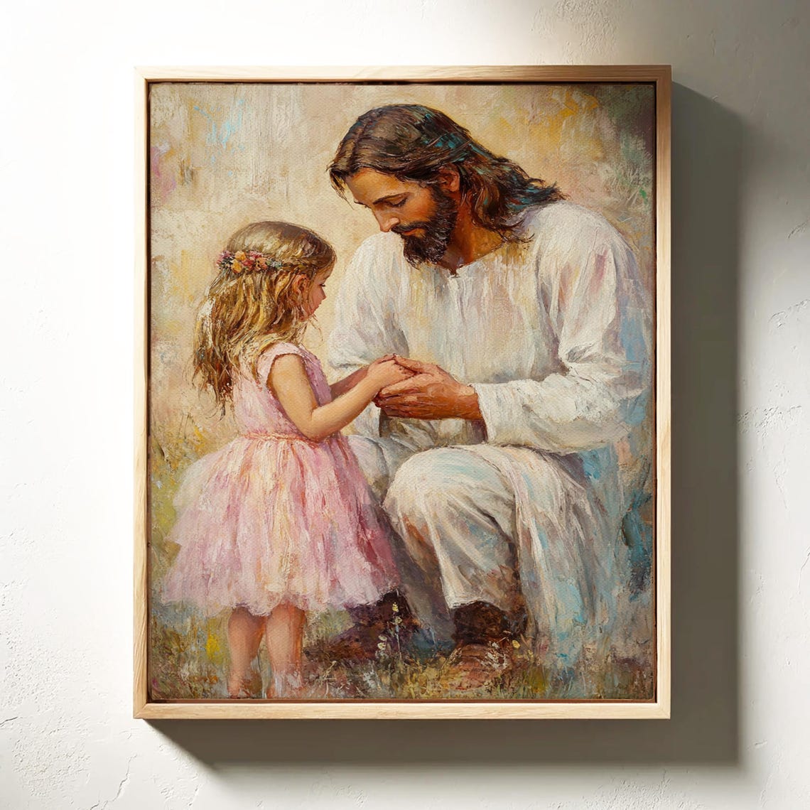 Jesus Kneeling With Little Girl Tender Prayer Christian Art Poster - Image 3